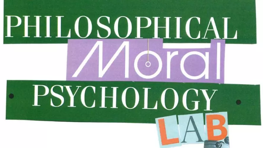 Green and purple graphic showing words Philosophical Moral Psychology Lab